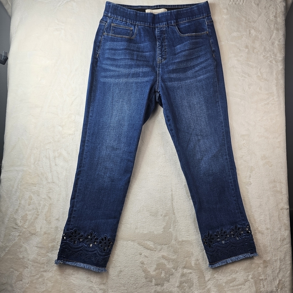 Soft Surroundings Jeans Women’s Petite Medium Stretch Skinny Embroidered Hem